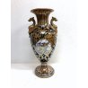 ANTICO VASO BIANSATO Gualdo Tadino CERAMICA MAIOLICA LUSTRO ORO BLU 39 cm/h