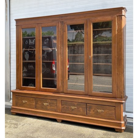 ANTICA LIBRERIA VETRINA LEGNO NOCE 4 CASSETTI 4 ANTE CREDENZA PRIMI 1900 ARMADIO