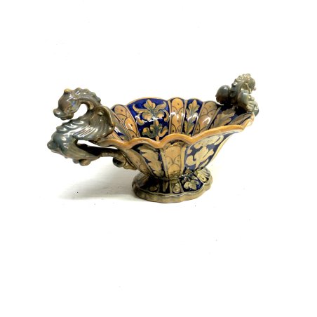 ANTICO VASO VASCA CENTROTAVOLA OVALE MAIOLICA LUSTRO Gualdo Tadino META' XX sec.