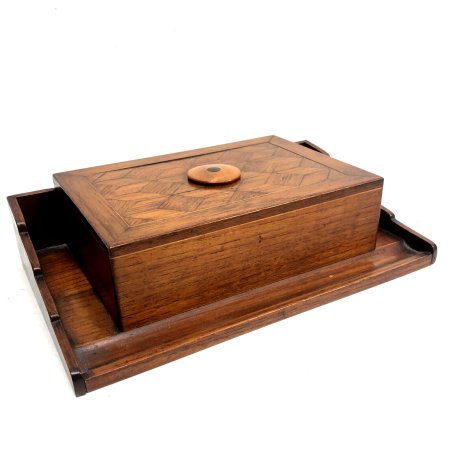 ANTICA SCATOLA CALAMAIO LEGNO ROVERE INTARSIATO PORTA PENNE DOCUMENTI ANNI '40