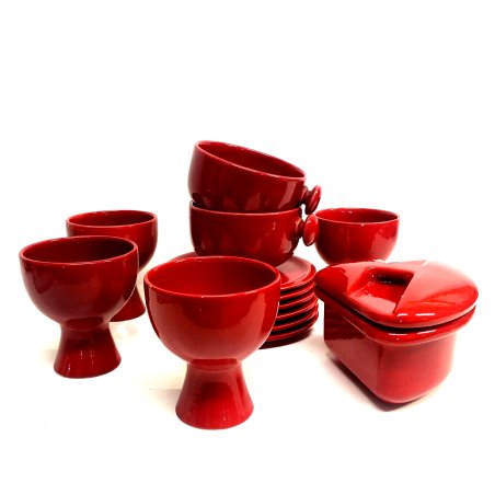 LOTTO 13 pz TAZZA COPPA PIATTINO CERAMICA DESIGN Il Picchio Italy SMALTO ROSSO
