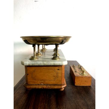 ANTICA BILANCIA Bulgari Santo 2 PIATTI PESA 5 kg OTTONE LEGNO MARMO Italia 1881