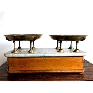 ANTICA BILANCIA Bulgari Santo 2 PIATTI PESA 5 kg OTTONE LEGNO MARMO Italia 1881