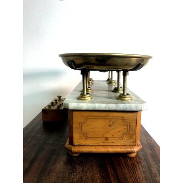 ANTICA BILANCIA Bulgari Santo 2 PIATTI PESA 5 kg OTTONE LEGNO MARMO Italia 1881
