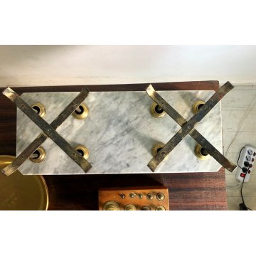 ANTICA BILANCIA Bulgari Santo 2 PIATTI PESA 5 kg OTTONE LEGNO MARMO Italia 1881