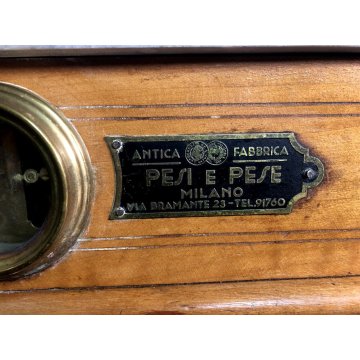 ANTICA BILANCIA Bulgari Santo 2 PIATTI PESA 5 kg OTTONE LEGNO MARMO Italia 1881