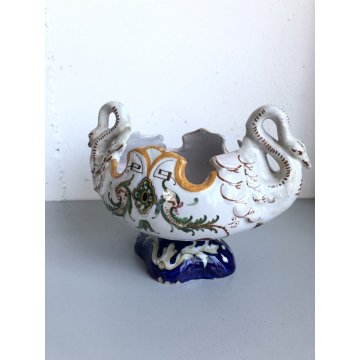 PICCOLO VASO GIARDINIERA CERAMICA Faenza DECORO RAFFAELLESCHE PRESE CIGNO '900