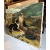 ANTICO DIPINTO OLIO J. C. Dollman PAESAGGIO RITRATTO CANE ENGLISH SETTER DOG '34
