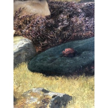 ANTICO DIPINTO OLIO J. C. Dollman PAESAGGIO RITRATTO CANE ENGLISH SETTER DOG '34