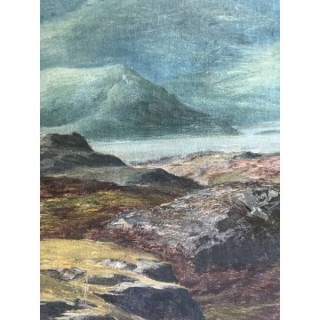 ANTICO DIPINTO OLIO J. C. Dollman PAESAGGIO RITRATTO CANE ENGLISH SETTER DOG '34