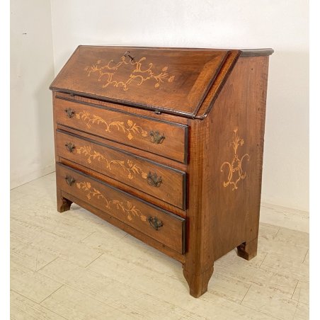 ANTICO MOBILE RIBALTA SCRITTOIO INTARSIATO NOCE XIX SECOLO 1800 LUIGI XV EPOCA
