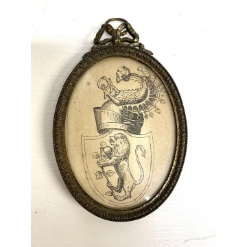 ANTICA PICCOLA CORNICE per MINIATURA o PORTAFOTO OVALE STEMMA famiglia SFORZA