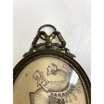 ANTICA PICCOLA CORNICE per MINIATURA o PORTAFOTO OVALE STEMMA famiglia SFORZA