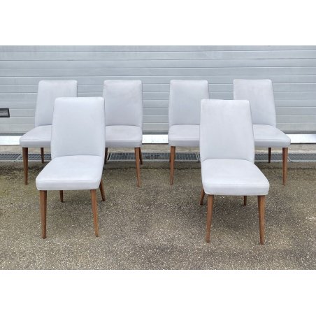 SET 6 SEDIE DESIGN MELCHIORRE BEGA ANONIMA CASTELLI 1950 LEGNO PELLE BIANCA OLD