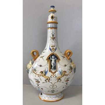 VASO CERAMICA MAIOLICA Ginori FIASCA del PELLEGRINO DECORO GROTTESCHE TAPPO VITE