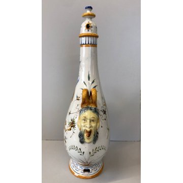 VASO CERAMICA MAIOLICA Ginori FIASCA del PELLEGRINO DECORO GROTTESCHE TAPPO VITE