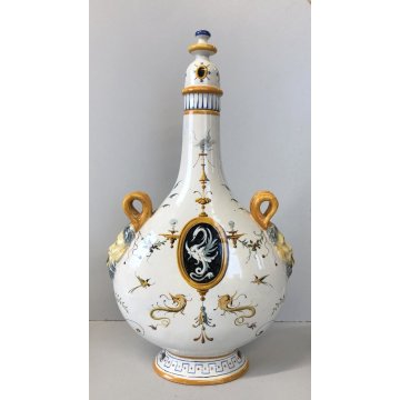VASO CERAMICA MAIOLICA Ginori FIASCA del PELLEGRINO DECORO GROTTESCHE TAPPO VITE