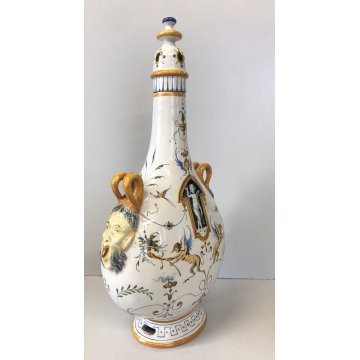 VASO CERAMICA MAIOLICA Ginori FIASCA del PELLEGRINO DECORO GROTTESCHE TAPPO VITE