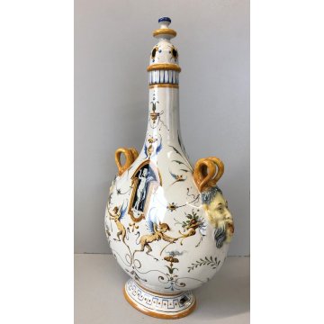 VASO CERAMICA MAIOLICA Ginori FIASCA del PELLEGRINO DECORO GROTTESCHE TAPPO VITE