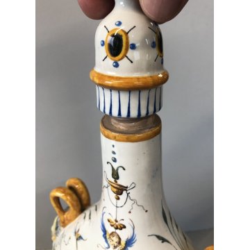 VASO CERAMICA MAIOLICA Ginori FIASCA del PELLEGRINO DECORO GROTTESCHE TAPPO VITE