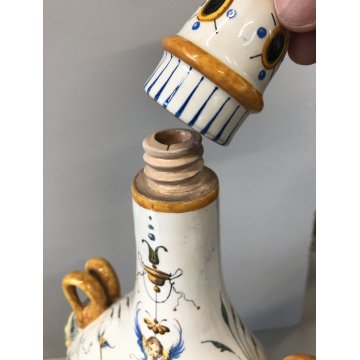 VASO CERAMICA MAIOLICA Ginori FIASCA del PELLEGRINO DECORO GROTTESCHE TAPPO VITE