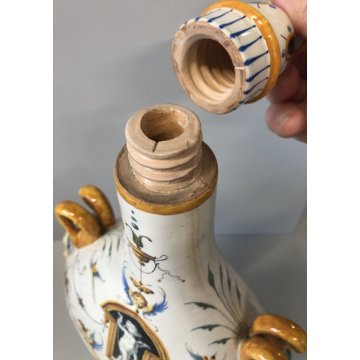 VASO CERAMICA MAIOLICA Ginori FIASCA del PELLEGRINO DECORO GROTTESCHE TAPPO VITE