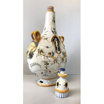 VASO CERAMICA MAIOLICA Ginori FIASCA del PELLEGRINO DECORO GROTTESCHE TAPPO VITE