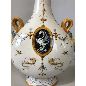 VASO CERAMICA MAIOLICA Ginori FIASCA del PELLEGRINO DECORO GROTTESCHE TAPPO VITE