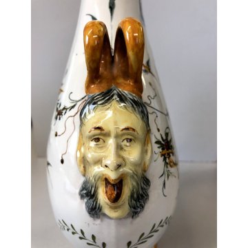 VASO CERAMICA MAIOLICA Ginori FIASCA del PELLEGRINO DECORO GROTTESCHE TAPPO VITE