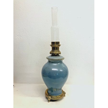 LUME ad OLIO LAMPADA TAVOLO VETRO OPALINO FOGLIA ORO ELETTRIFICATA BASE OTTONE