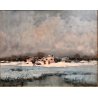 DIPINTO OLIO TELA Ivan Karpoff PAESAGGIO INVERNALE CASOLARE NEVE FIGURE