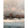 DIPINTO OLIO TELA Ivan Karpoff PAESAGGIO INVERNALE CASOLARE NEVE FIGURE