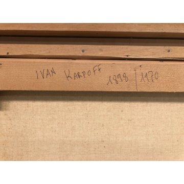 DIPINTO OLIO TELA Ivan Karpoff PAESAGGIO INVERNALE CASOLARE NEVE FIGURE