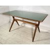 TAVOLO VINTAGE LEGNO FAGGIO VETRO VERDE DESIGN ANNI 60 STILE ICO PARISI EPOCA