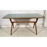 TAVOLO VINTAGE LEGNO FAGGIO VETRO VERDE DESIGN ANNI 60 STILE ICO PARISI EPOCA