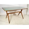 TAVOLO VINTAGE LEGNO FAGGIO VETRO VERDE DESIGN ANNI 60 STILE ICO PARISI EPOCA