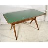TAVOLO VINTAGE LEGNO FAGGIO VETRO VERDE DESIGN ANNI 60 STILE ICO PARISI EPOCA