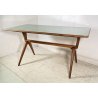 TAVOLO VINTAGE LEGNO FAGGIO VETRO VERDE DESIGN ANNI 60 STILE ICO PARISI EPOCA
