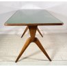 TAVOLO VINTAGE LEGNO FAGGIO VETRO VERDE DESIGN ANNI 60 STILE ICO PARISI EPOCA