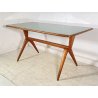 TAVOLO VINTAGE LEGNO FAGGIO VETRO VERDE DESIGN ANNI 60 STILE ICO PARISI EPOCA