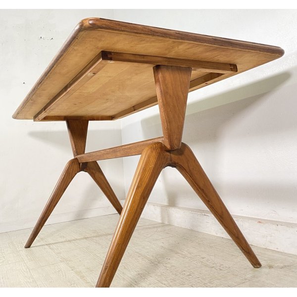 TAVOLO VINTAGE LEGNO FAGGIO VETRO VERDE DESIGN ANNI 60 STILE ICO PARISI  EPOCA