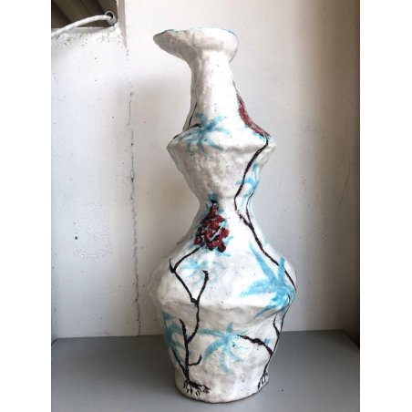 GRENDE VASO VINTAGE CERAMICA Micol Fineschi ASTRATTO BIOMORFO SMALTO POLICROMO