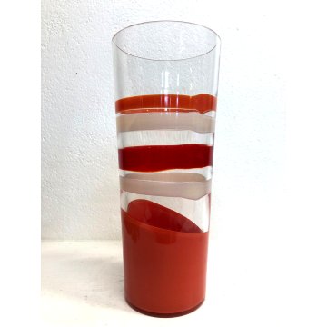 VASO VETRO MURANO DESIGN Carlo Moretti TRONCOCONO ARANCIO ROSSO BIANCO 36 cm/h