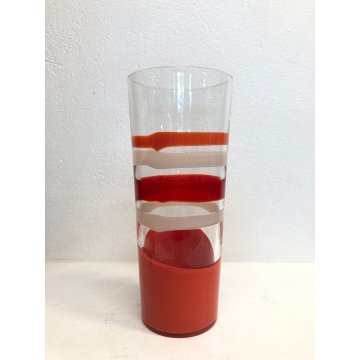 VASO VETRO MURANO DESIGN Carlo Moretti TRONCOCONO ARANCIO ROSSO BIANCO 36 cm/h