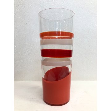 VASO VETRO MURANO DESIGN Carlo Moretti TRONCOCONO ARANCIO ROSSO BIANCO 36 cm/h