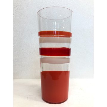 VASO VETRO MURANO DESIGN Carlo Moretti TRONCOCONO ARANCIO ROSSO BIANCO 36 cm/h