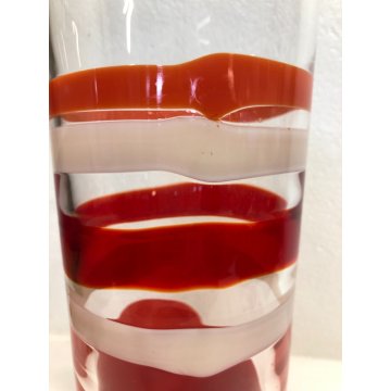 VASO VETRO MURANO DESIGN Carlo Moretti TRONCOCONO ARANCIO ROSSO BIANCO 36 cm/h