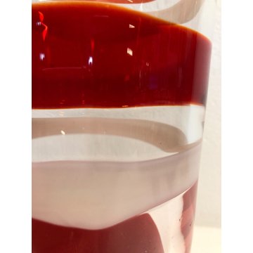 VASO VETRO MURANO DESIGN Carlo Moretti TRONCOCONO ARANCIO ROSSO BIANCO 36 cm/h