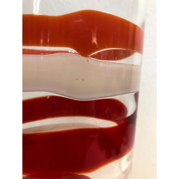 VASO VETRO MURANO DESIGN Carlo Moretti TRONCOCONO ARANCIO ROSSO BIANCO 36 cm/h