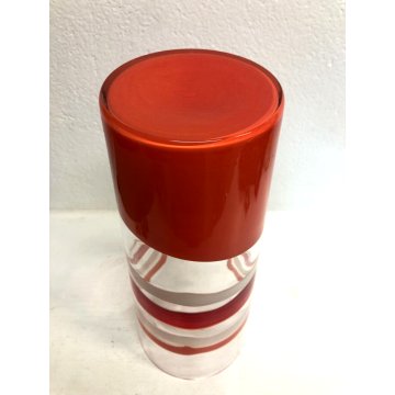 VASO VETRO MURANO DESIGN Carlo Moretti TRONCOCONO ARANCIO ROSSO BIANCO 36 cm/h
